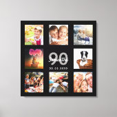90e verjaardag zwart fotocollage monogram canvas afdruk (Voorkant)