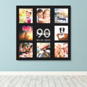 90e verjaardag zwart fotocollage monogram canvas afdruk (Insitu (Houten vloer))