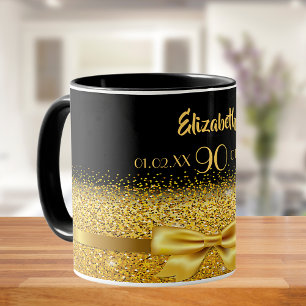 90e verjaardag zwart goud naam klassiek elegant mok