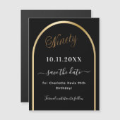 90e verjaardag zwart goud Save the Date magneet (Voorkant / Achterkant)