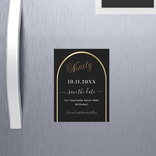 90e verjaardag zwart goud Save the Date magneet