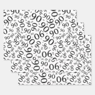 90e verjaardag zwart-wit Random Number Pattern Inpakpapier Vel
