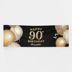 90e verjaardag Zwarte en gouden ballonnen Spandoek