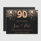 90e verjaardag zwarte glittersave the date-magneet (Voorkant / Achterkant)