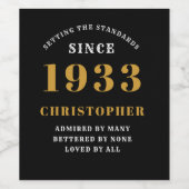 90e verjaardag zwarte goudretro 1933 wijn etiket (Enkel label)