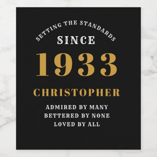 90e verjaardag zwarte goudretro 1933 wijn etiket (Enkel label)