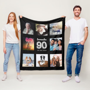 90e verjaardag zwarte zilveren foto collage naam fleece deken