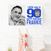 90e verjaardagsblauw bekijk nu 90 aangepaste foto' spandoek (Insitu)
