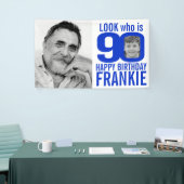 90e verjaardagsblauw bekijk nu 90 aangepaste foto' spandoek (Beurs)