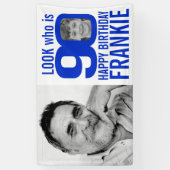 90e verjaardagsblauw bekijk nu 90 aangepaste foto' spandoek (Verticaal)