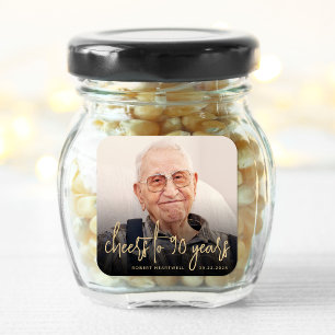 90e Verjaardagsfeest Foto Proost Goud Schrift Vierkante Sticker