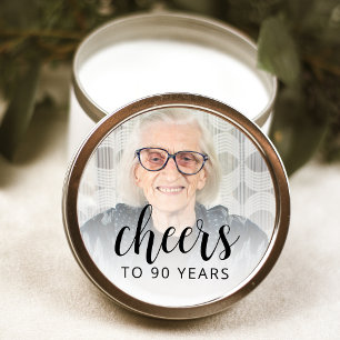 90e Verjaardagsfeest Foto Zwarte Script Proost Ronde Sticker