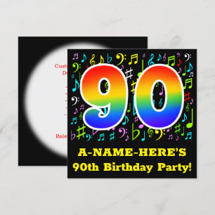 90e verjaardagsfeest: leuke muzieksymbolen, regenb kaart