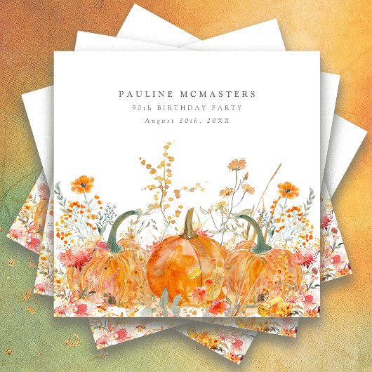 90e verjaardagsfeestje pompoen Wildflower Custom Servet