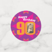 90e verjaardagsster roze oranje artikel confetti (Kleine voorkant)