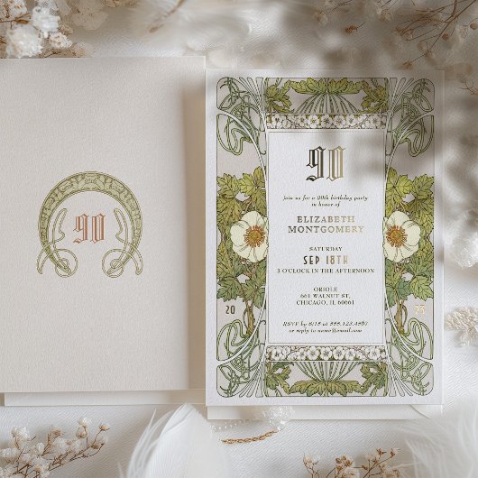 90e verjaardagsuitnodiging Art Nouveau door Mucha Folie Uitnodiging