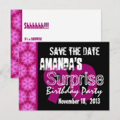 90e Verrassing Verjaardag Party Roze Patroon Sjabl Uitnodiging Briefkaart (Voorkant / Achterkant)