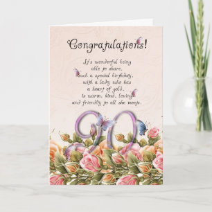90ème anniversaire carte avec papillons et roses -