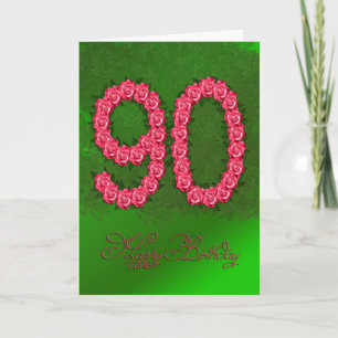 90ème anniversaire de la carte avec rose et feuill
