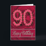 90ème anniversaire de la carte avec rose et feuill<br><div class="desc">Les nombres se forment de roses avec une rose rouge dans l'arrière - plan. Une magnifique carte d'anniversaire pour une femme élégante. Voir toute la gamme de cartes pour les âges et les relations dans mon magasin. Toutes les oeuvres d'art copyright Norma Cornes</div>