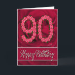 90ème anniversaire de la carte avec rose et feuill<br><div class="desc">Les nombres se forment de roses avec une rose rouge dans l'arrière - plan. Une magnifique carte d'anniversaire pour une femme élégante. Voir toute la gamme de cartes pour les âges et les relations dans mon magasin. Toutes les oeuvres d'art copyright Norma Cornes</div>