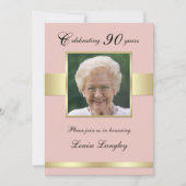 90ème Photo Anniversaire Rose Gold Invitation (Devant)