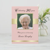 90ème Photo Anniversaire Rose Gold Invitation (Debout devant)