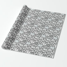 90s Cassette & Smiley inpakpapier - Monochrome