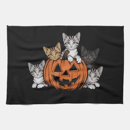 90s Cat Halloween Retro Spooky Seizoen Theedoek (Horizontaal)