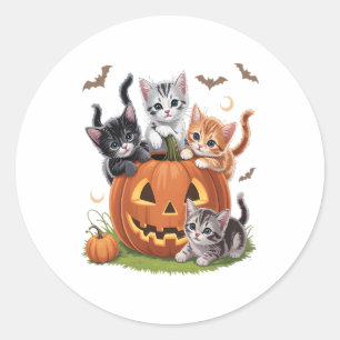 90s Cat Pumpkin Halloween Bloemen Spooky Seizoen Ronde Sticker