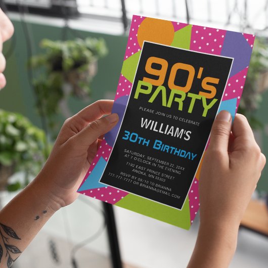 90's Colorful Birthday Invitation Kaart