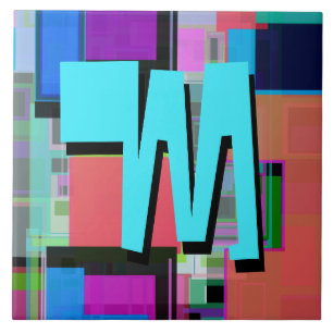 90s Geïnspireerd Kleurrijk Geometrisch Monogram Tegeltje