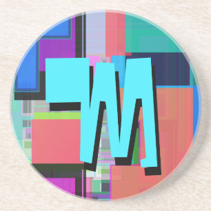 90s Geïnspireerd Kleurrijk Geometrisch Monogram Zandsteen Onderzetter
