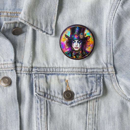 90s Gothic Steampunk Mad Hatter Button (In situ)