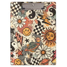 90s Happy Faces Sun Flowers Pattern Klembord