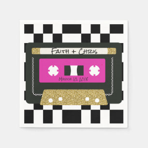 90s Hip Hop  Hot Pink Gold Checkerboard Mixtape Servetten