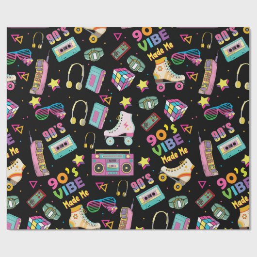 90's Hip Hop Vibes Retro maakte me patroon Cadeaupapier (Vlak)