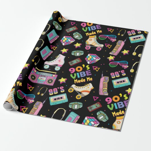 90's Hip Hop Vibes Retro maakte me patroon Cadeaupapier (Uitgerold)