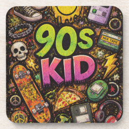 90s Kids Grunge Seamless Pattern: Pizza, Skeletons Bier Onderzetter