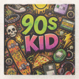 90s Kids Grunge Seamless Pattern: Pizza, Skeletons Glazen Onderzetter