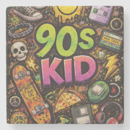 90s Kids Grunge Seamless Pattern: Pizza, Skeletons Stenen Onderzetter