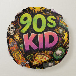 90s Kids Retro Pizza Fun Pattern Rond Kussen