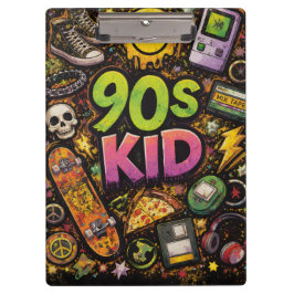 90s Kids Retro Pizza Smiley Face Flower Design Klembord