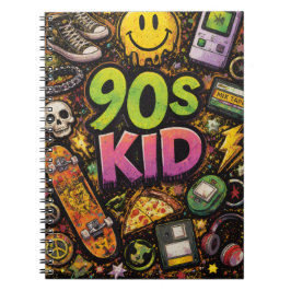 90s Kids Retro Pizza Smiley Face Flower Design Notitieboek