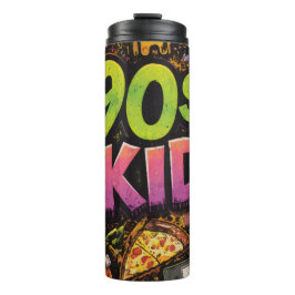 90s Kids Retro Pizza Smiley Face Flower Design Thermosbeker