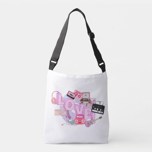 90s Love Vibes Tote Bag – Retro Pink Music & Tech (Devant)