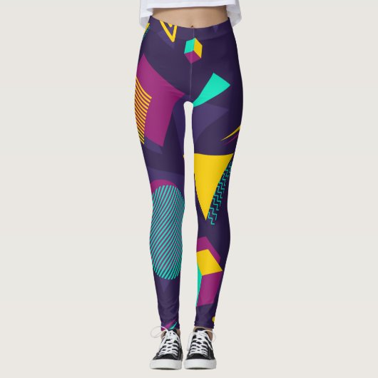 90s Memphis-Stijl Patroon Leggings (Voorkant)