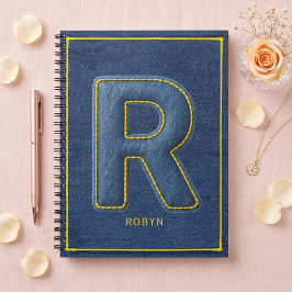 90s namaak blauwe denim gele steek monogram R Notitieboek