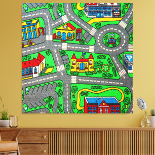 90s nostalgie, Track tapijt Auto Road nostalgisch Canvas Afdruk