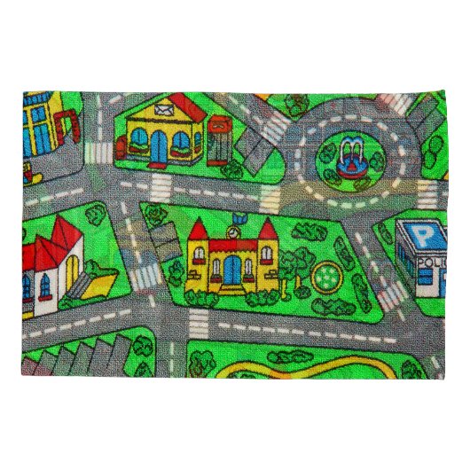 90s nostalgie, Track tapijt Auto Road nostalgisch Kussensloop (Achterkant)